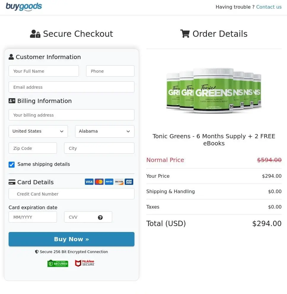 Tonic Greens Tonic Greens - Order Page